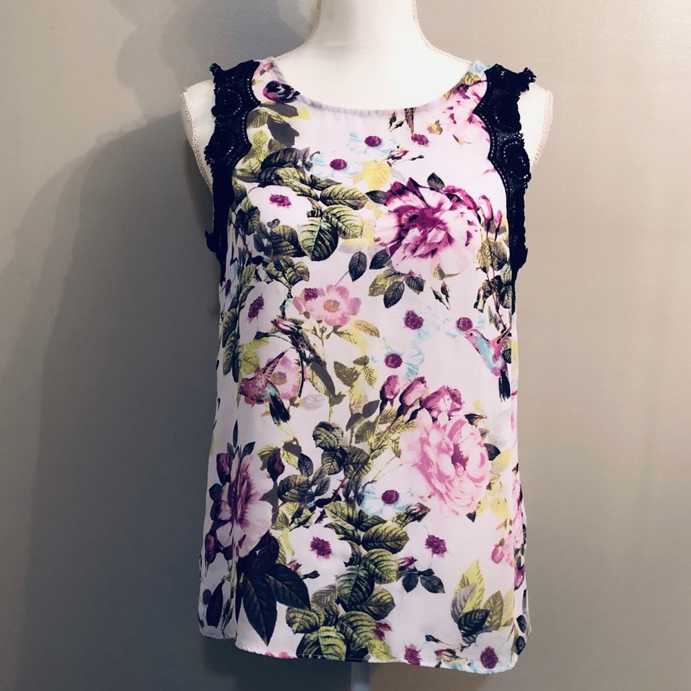 Worthington Purple Floral Lace Shoulder Tank